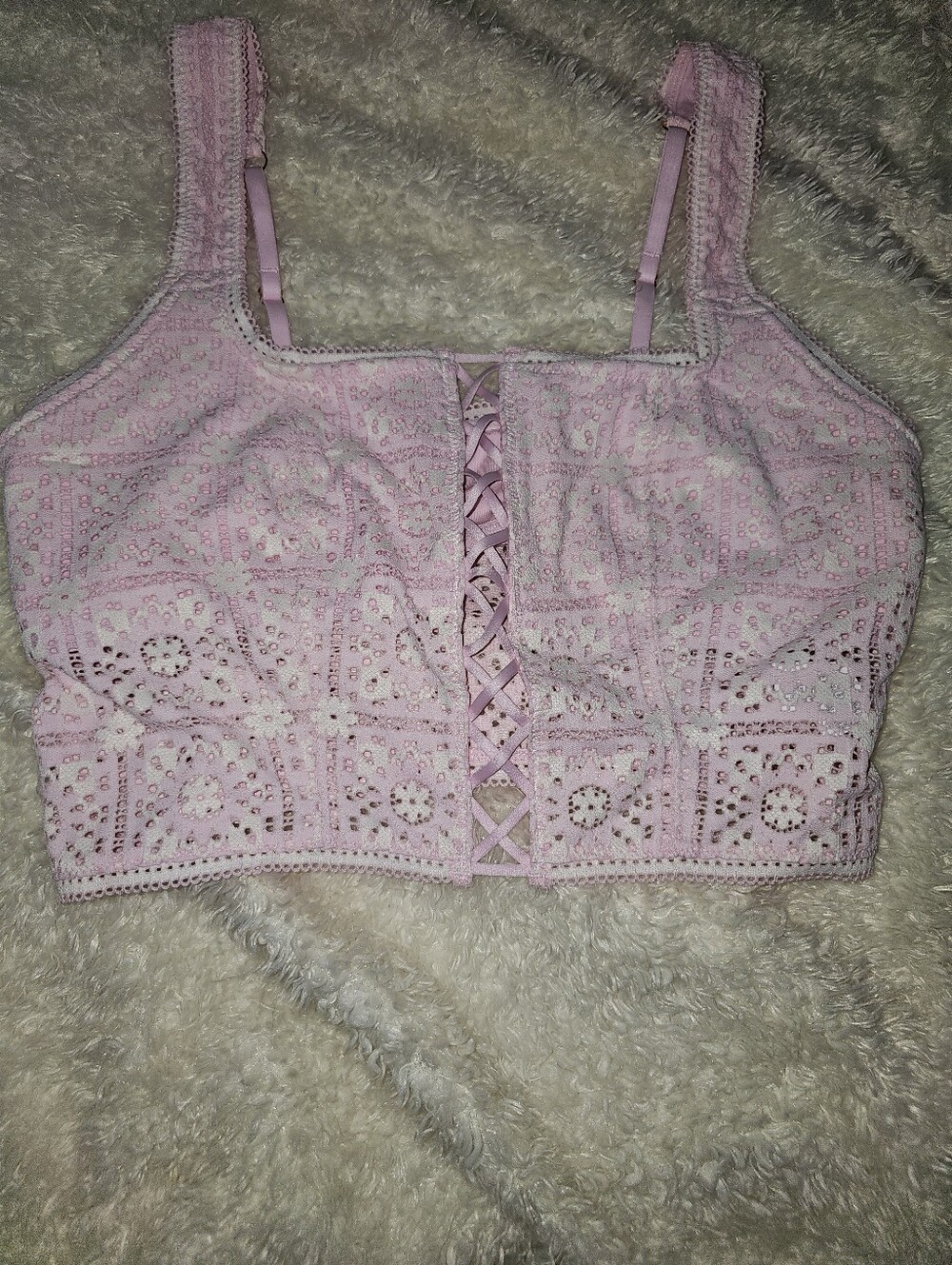 aerie Light Pink Crochet Lace-Up Camisole Bralette